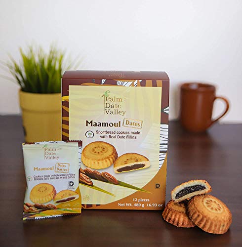 Palm Date Valley Maamoul Short Bread Cookies filled with Real Dates, 16.93 oz (12 Pieces)