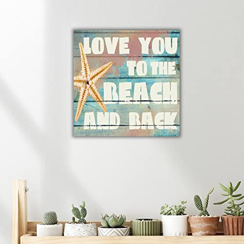 Starfish Wooden Signs Love You to The Beach and Back Wood Plaque Coastal Nautical Antique Wall Hanging Sign for Living Room Bedroom Farmhouse Home Decor 16x16in - Image 3