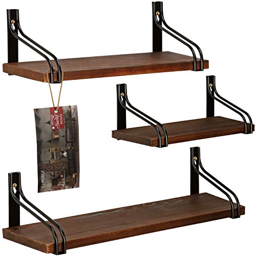 TJ.MOREE Bathroom Shelves Wall Mounted, Floating Shelves Set of 3, Rustic Wood Wall