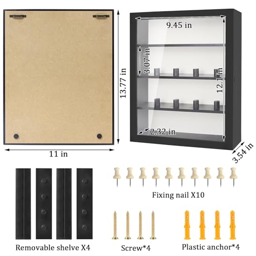 Image of Shadow Box Display Case 11x14, Deep Shadow Box Picture Frame with Linen Back and Removable Shelves, Wooden Memory Box for Wedding Bouquet, Photos, Medals, Keepsakes (Black, 11x14)