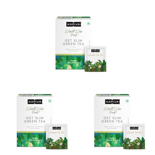 Image of Kapiva Get Slim Green Tea Powder (45Gm) | Lemongrass Flavored + Natural Metabolism Booster For Healthy Weight Care (Pack of 3)