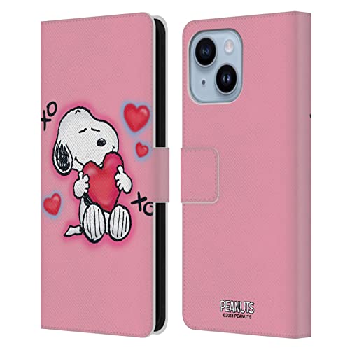 Étui portefeuille en cuir compatible iPhone 14 Plus Peanuts Snoopy
