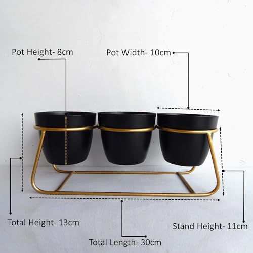 Image of Planter|Flower Pot for Indoor|Decorative Planter Basket|Home D?cor Flowers Pot|Flower Planter for Office D?cor|Balcony Flower Pot|3 Planter with Golden Stand|1129-A|Black