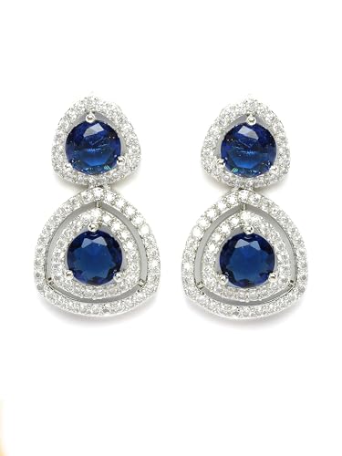 Image of Karatcart Silver Tone Green American Diamond Drop Earrings for Women
