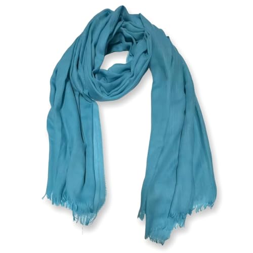 guiyal Cotton Linen Blend Fashion Scarf, travel scarf，Soft Breathable Fabric, Multiple Colors (Turquoise Fringe, 73 * 40'')