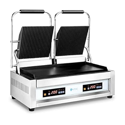 Royal Catering RC-C501 Doppel Kontaktgrill Gastro 2 x 1.800 W glatt/geriffelt 50-300 °C 2 obere Platten: 21 x 21, untere…