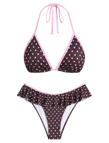 Image of ZAFUL Bikini Set for Women Two Piece Swimsuits Cheeky Triangle Bikini Ruffle Contrast Color Bathing Suit