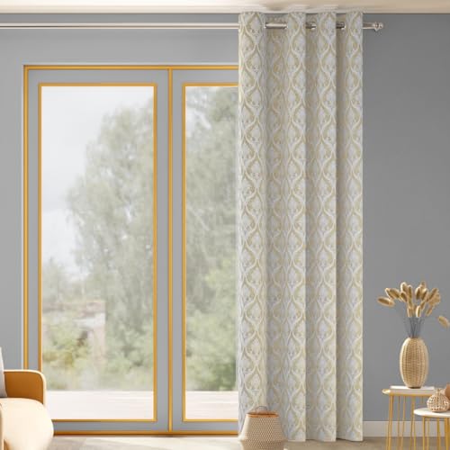 Image of haus & kinder Printed Jacquard Door Curtain 7 Feet Long Pack of 1 Door Curtain, 7 Feet Curtain for Door (Ornate Symphony, Ivory Damask Design 130x213 CM)