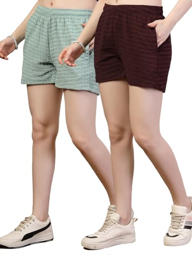 Image of UZARUS Women's Elastic Waist Shorts Night Wear Sports and Running Gym Workout and Yoga Regular Fit Short for Women Combo (Pack of 2)