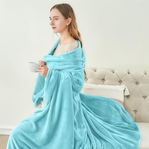 Image of BEDELITE Fleece Blanket Light Blue Throw Blankets for Couch & Bed, Luxury Plush Cozy Fuzzy Blanket 50 inch x 60 inch, Super Soft Warm Lightweight Throw Blanket for Travel Camping
