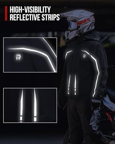 RIDEIRON Rain Suit, Motorcycle Rain Gear for Men & Women Waterproof Jacket and Pants Breathable Reflective Raincoat for Fishing, Golf, Hunting, Camping XL