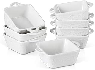 MALACASA, Seria Bake.Mini, 8-częściowy zestaw mini porcelanowych foremek do pieczenia, forma do ciasta, forma do zupy, kolor biały, 14 x 11 x 4,5 cm, 290 ml