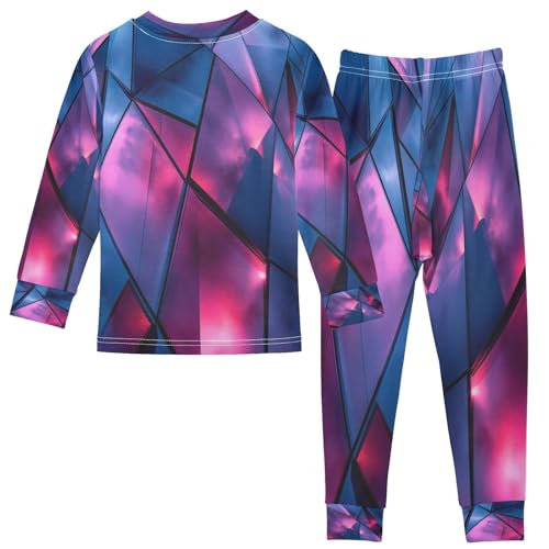 Pajama Sets Long Sleeve Blue Geometric Triangles Soft Comfy Sleepwear 2 Piece PJS 3-8T3