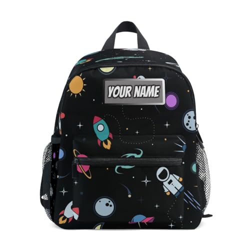 Ksajwzf Sac à dos personnalisé pour enfants, astronaute de dirigeable, sac à dos pour filles et garçons, nom personnalisé Galaxy Solar System Sacs à livres préscolaires, multicolore
