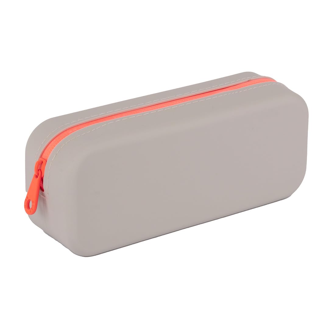 APLI 19915, Two-Tone Silicone School Pencil case Grey and Orange, Waterproof, Modern and Versatile Rectangular Design