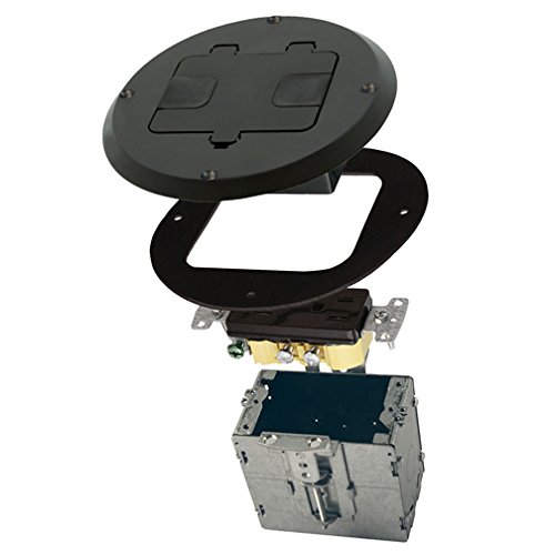 Hubbell 6239BK Floor Kit with Recessed Duplex 15A TR Device and Adjustable Steel