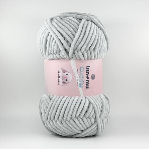 Image of Cuddly Velvet Chenille Yarn, Super Soft Fluffy Bulky for Knitting Crocheting Crafting Blanket Amigurumi, Durable for Shedding, 100 Gram (3.53 Ounces) 109 Yards (100 Meters) (Light Gray)