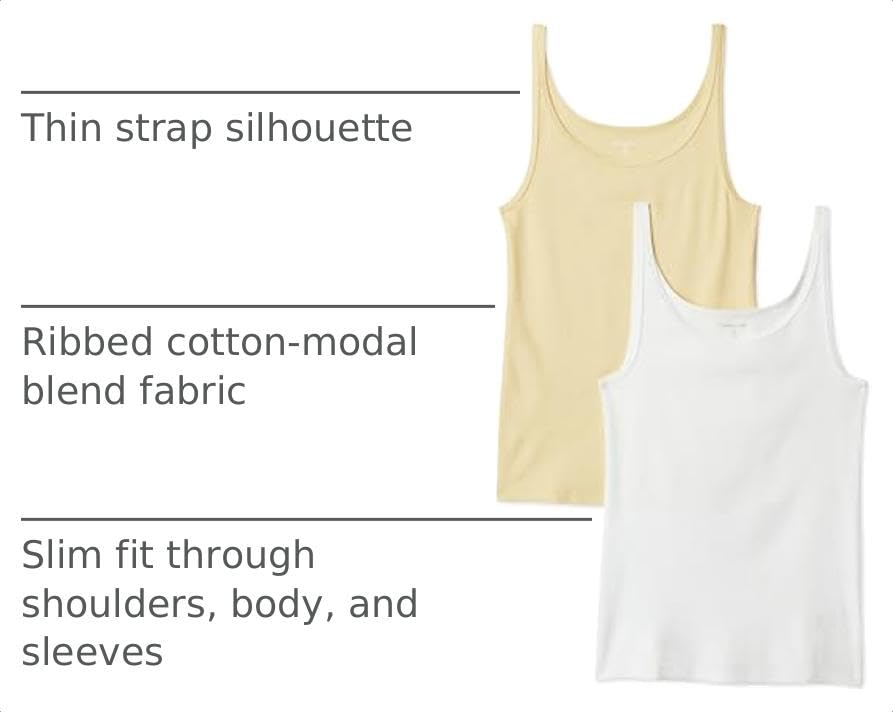 Amazon Essentials Women's Slim-Fit Thin Strap Tank Top, Pack of 2, Pastel Yellow/White, Medium - image 4