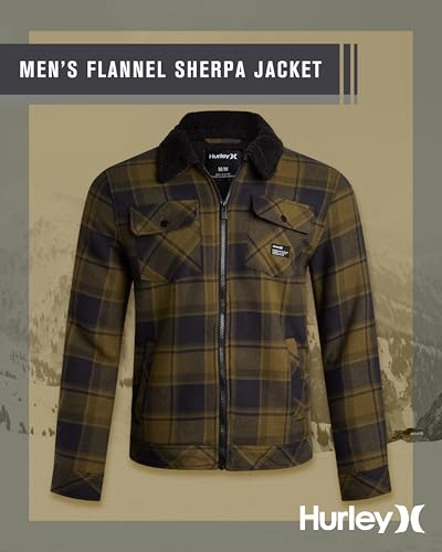 Image of Hurley Mens Flannel Jacket - Soft Fleece Plaid Sherpa Lined Flannel Trucker Jacket - Warm Winter Jackets for Men