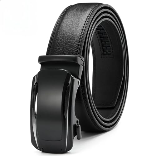 Ceinture en cuir véritable pour homme boucle automatique jean noir