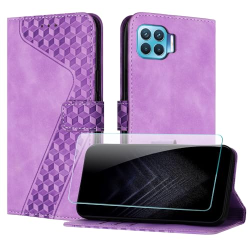 JayModCase Funda para OPPO A73 2020 / F17, PU Piel Flip Carcasa con [OPPO F17 Protector de Pantalla] Cierre magnético Soporte Plegable Tarjetas y Cartera (Púrpura)