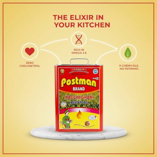 Image of Postman Wood Pressed Kachi Ghani Mustard Oil 15L Tin | 100% Pure Strong Pungency High Jhal Sarson Ka Tel for Frying