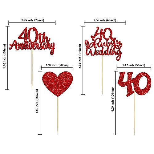 Gyufise 24Pcs 40th Anniversary Cupcake Toppers Heart Cake Toppers Ruby Wedding Anniversary Heart Cake Decoration for 40 Years and Love Celebration Party Supplies - Image 2