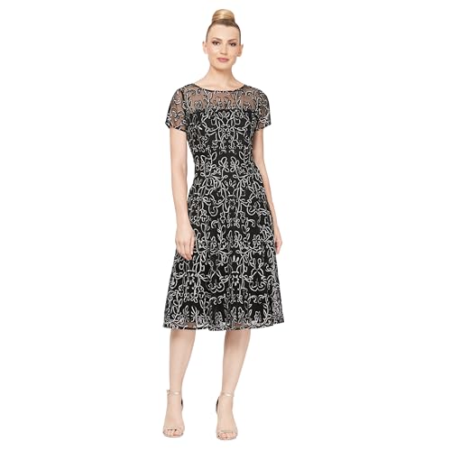 Image of S.L. Fashions Womens Stretch V-Neck Tea Length Dress