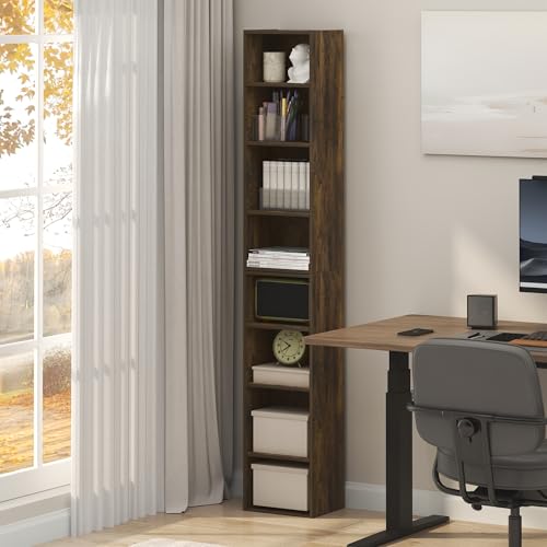 Image of Furinno PASIR Book Shelf, 8-Tier Bookshelf, Bookcase with Open Shelf, 9.3 x 11.8 x 70.9, for Living Room, Bedroom, Home Office, Amber Pine