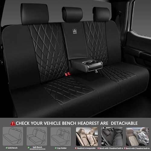 Image of CAR PASS Luxury Faux Leather Rear Bench Car Seat Covers, Waterproof Anti Slip Back Seat Covers, Deluxe Automotive Backseat Cover Universal Fit for Most Cars Sedan SUV Pickup Truck (All Black)