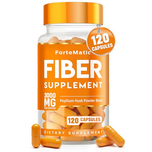 Fortematic Fiber Supplement Capsules – Psyllium Husk 3000mg for Digestive Health & Gut Health | Fiber Capsules for Constipation | Aloe Vera, Chia Seed & Flaxseed | 120 Count