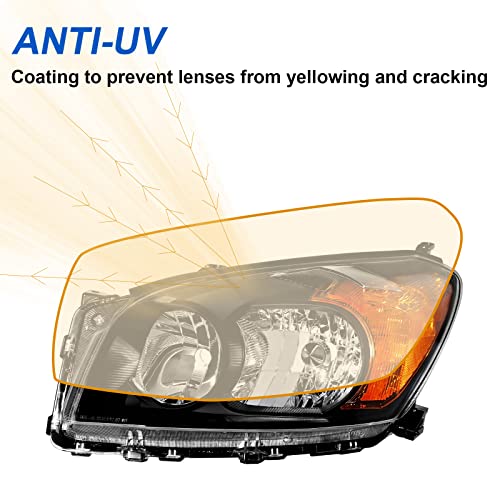 Alziria Halogen Headlight Assembly Compatible With 2009-2012 Toyota Rav4 (Black Housing Amber Reflector) #TOP6