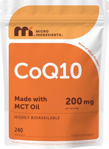 Micro Ingredients CoQ10 200mg Per Serving 240 Softgels | Made with Coconut MCT Oil | Coenzyme Q10 (Ubiquinone) | Non-GMO
