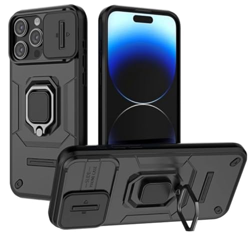 Image of SHINESTAR Tough Armor iPhone 14 Pro Max Bumper Back Case Cover | Ring Holder & Sliding Camera Shield Cover | 360 Degree Protection Back Case Cover for Apple iPhone 14 Pro Max (Black)
