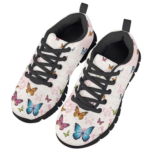 Kids Butterfly Sneaker Soft Footwear Anti-Skip Breathable Lace Up Tennis Shoes for Litter Kids Lightweight Running Shoes for Big Kid US 11-5