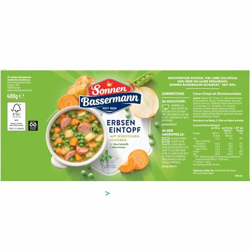 Sonnen Bassermann Erbsentopf mit herzhaften Würstchen 3er Pack (3x400g Dose) + usy Block – Bild 4