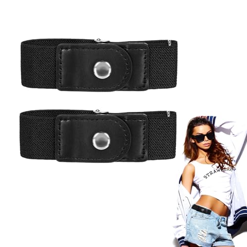 2 Pcs Side Belts for Men, Adjustable Comfortable Mens Women Side Stretch Belt with PU Material Solid Elastic No Buckle Belt Women for Most of Pants Jeans