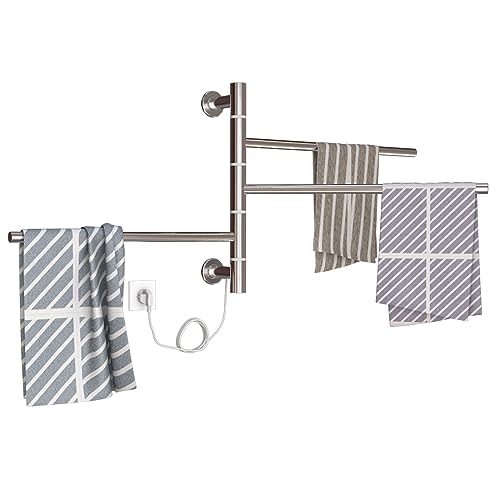 ESOP Radiador Toallero Eléctrico Baño Cromo Giratorio Acero Inoxidable Radiador Calientatoallas de Toallero, 30W Toallero Calentado para Baño, 560×410 mm Calentador de Toallas Pared