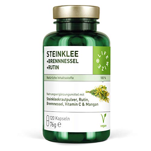 LifeWize Steinklee Komplex + Rutin + Brennnessel Hagebutte & Mangan - 120 Kapseln mit 500 mg Steinklee & 420 mg Rutin - Vegan und ohne unerwünschte Zusätze