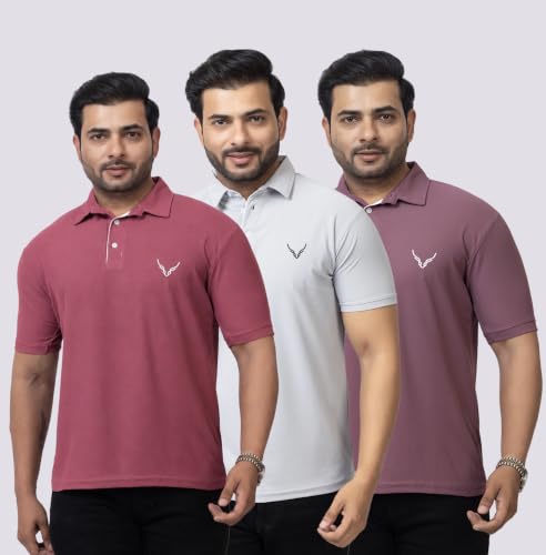 Image of HANABY Men's Summer Polo Solid Half Sleeves Polycotton T-Shirt | Collar Breathable and Comfortable T-Shirt (Pack of 3)