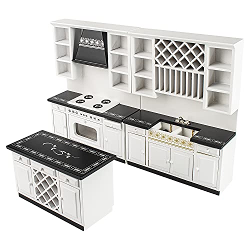 Hiawbon 1:12 Scale Miniature Kitchen Set Mini Wooden Furniture