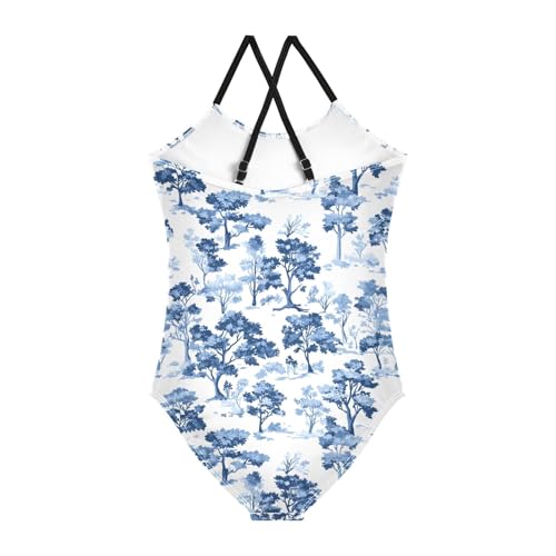 Blue Forest Tree Girls One Piece Swimsuits Quick Dry Beach Swimwear Bathing Suit2