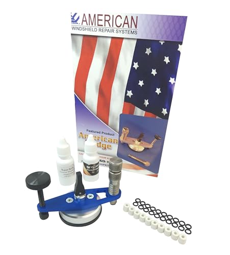 Windshield Repair Bridge by American - Professional Rock Chip System - 1 Repair Resin 1 Pit Filler 1 Seal Set - Stainless Steel Injector - Cracked Glass Repair Tool - Add to Any Windshield Repair Kit
