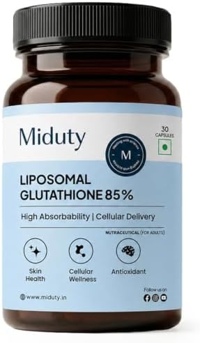 Miduty Liposomal Glutathione 85% 600mg - Advanced Nano-Liposomal Formula with Lipoglo - 8X Absorption - TEM Verified - 30 Veg Capsules