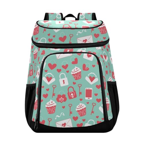 Blue Heart Cooler Backpack Leakproof Insulated Lunch Cooler Bag 30 Cans Camping Backpacks for Road Trip Beach Picnic