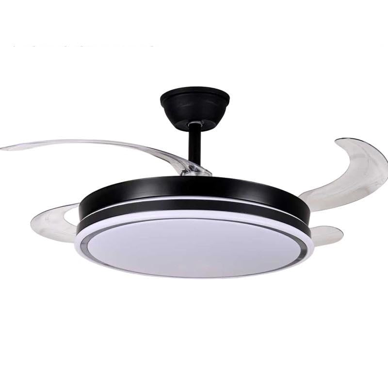 Ventilateur de plafond avec lumière DRW noir 106 cm et 4 pales rétractables pour salon