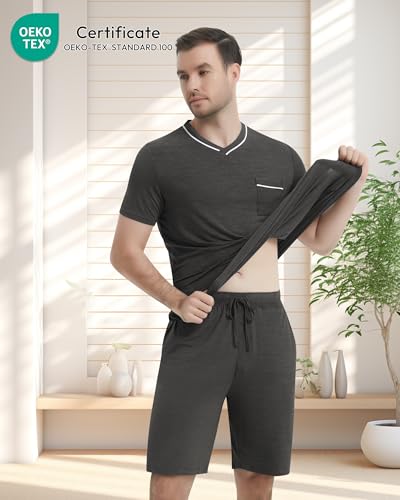 Image of NACHILA Pajamas Set for Men-Viscose Made from Bamboo, Short Sleeve Sleepwear Cool Pjs with Shorts Pants Soft Loungewear