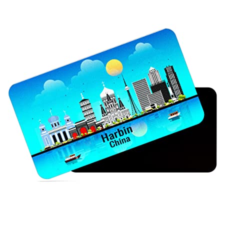 Image of dhcrafts Rectangular Rubber Fridge Magnet /Magnetic Card Blue China Harbin Design Pack of 1 (8.6cm x 5.4cm)