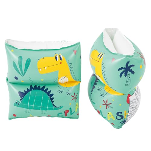 Generic Blue Dino Inflatable Printed Kids Armbands for Swimming & Floating Ages 3 to 6, Unisex, Small, green