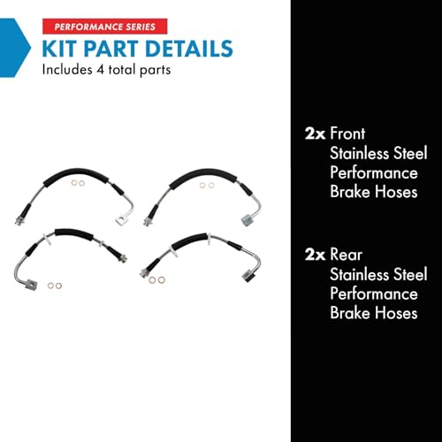 Image of TRQ Performance Front and Rear Brake Hose Set Compatible with 2011-2012 Chrysler Town & Country Dodge Grand Caravan 2012-2015 Ram C /V 2011-2014 Volkswagen Routan
